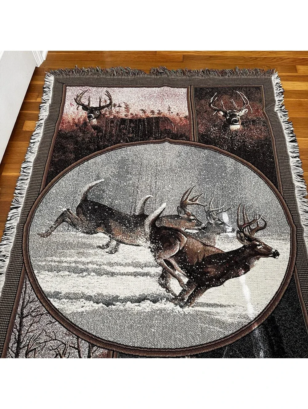 Deer Buck Tapestry Throw Blanket Millette Lodge Cabin Man Cave Home Decor USA